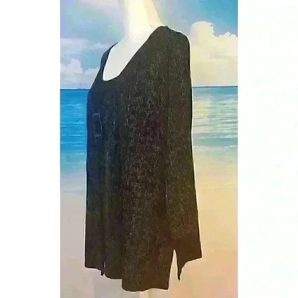MAGGIE BURNES Womans TUNIC Top BLACK Faux 2 pc 3/4 Sleeve shirt STRETCH size 2x - Picture 3 of 5
